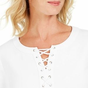 Karen Scott Lace Up French Terry Sweatshirt